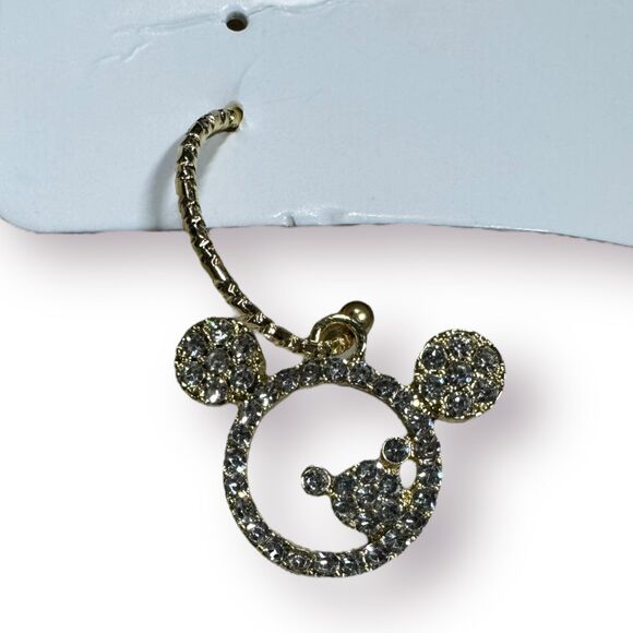 Zhi Lin Disney Gold Crystal Mickey Mouse Earrings Rhinestones BNWT - Picture 3 of 5